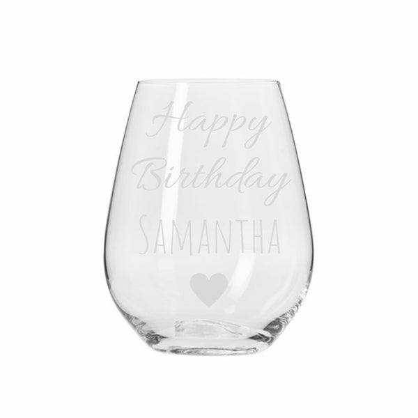 Custom Etched Stemless Wine Glass